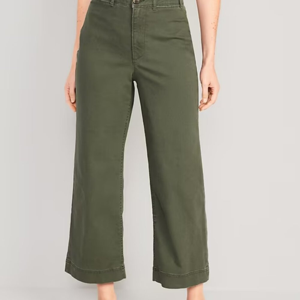 Old Navy High-Waisted Cropped Wide-Leg Chino Pants Alpine Tundra (green)